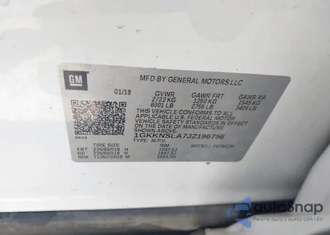 2018 GMC Acadia Sle-2 from USA, damaged, VIN 1GKKNSLA7JZ196756